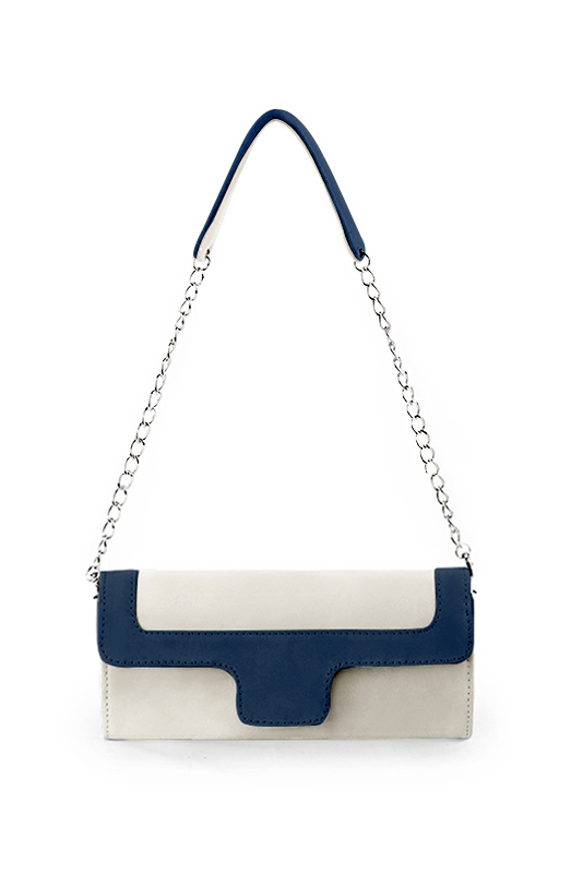 Women's off white and navy blue luxurious elegant clutch for ceremonies, weddings and evenings out. - Top view
